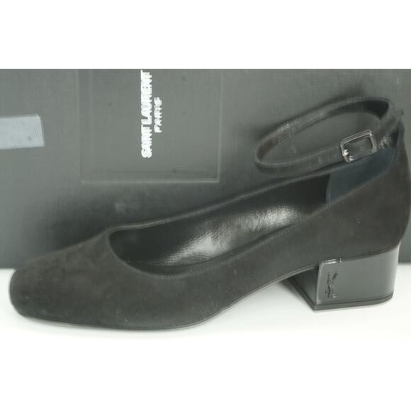 Saint Laurent Suede Babies Ankle Strap Block Heel Pump SZ 36 NIB YSL Logo $795 - Picture 1 of 11
